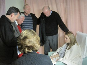 At Serenity's bedside when she had cancer. (Along with several other faithful friends.)